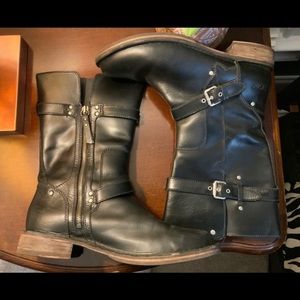 UGG Black Leather Combat Boots